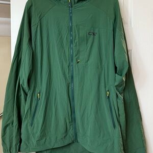 OUTDOOR RESEARCH Size XL Mens Dryline Green Rain Jacket Hood